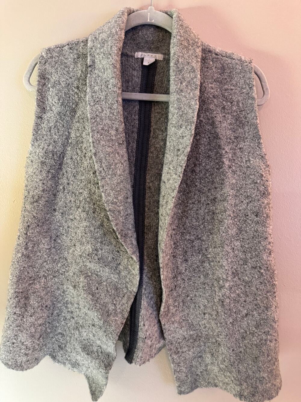 Duffy Women’s L 85% Extrafine Merino Wool Gray Open Front Cardigan Vest